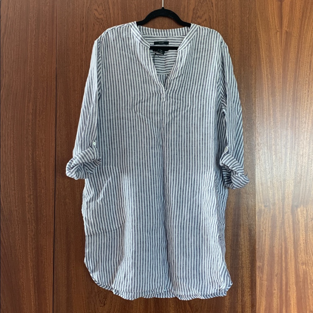 Tahari Blue and White Striped Tunic Dress